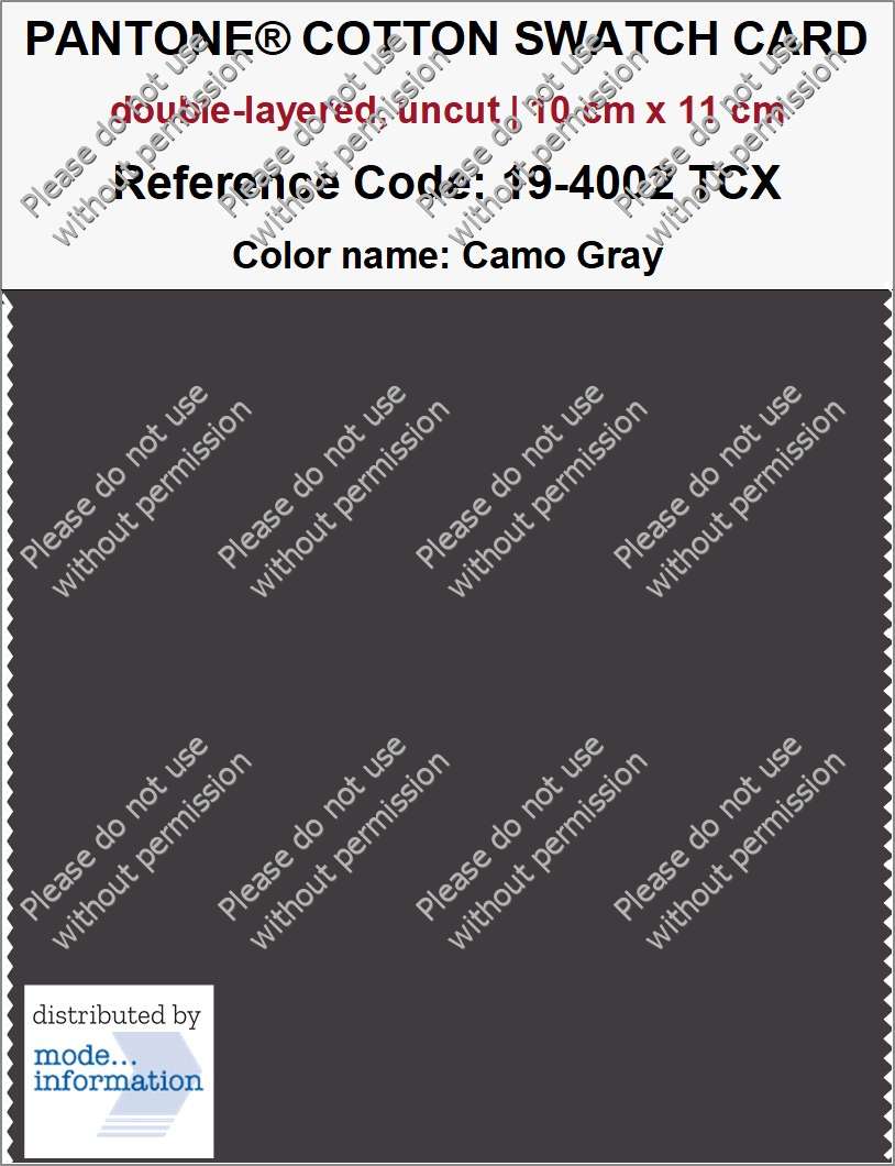 PANTONE® COTTON SWATCH CARD 19-4002 TCX Camo Gray (double-layered, uncut | 10 cm x 11 cm)